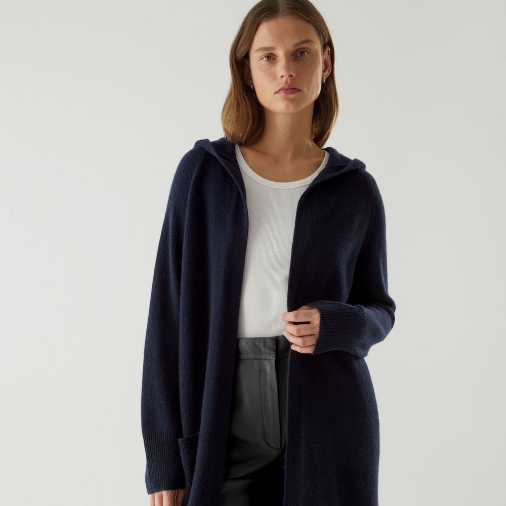 NWT COS Cashmere Longline Hooded Cardigan Navy